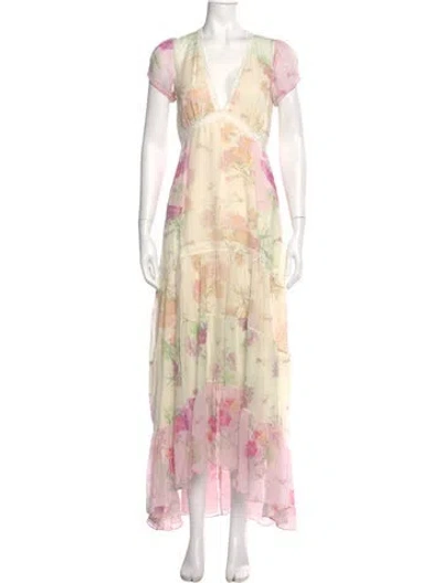 Pre-owned Loveshackfancy Floral Print Long Dress In Pink
