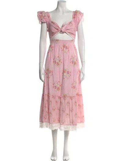 Pre-owned Loveshackfancy Floral Print Long Dress In Pink