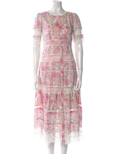 Pre-owned Loveshackfancy Floral Print Long Dress In Pink