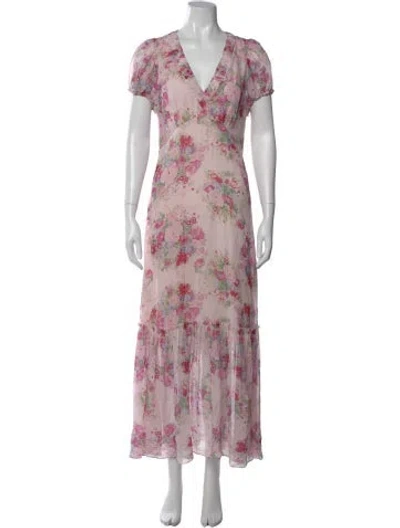 Pre-owned Loveshackfancy Floral Print Long Dress In Pink