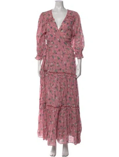 Pre-owned Loveshackfancy Floral Print Long Dress In Pink