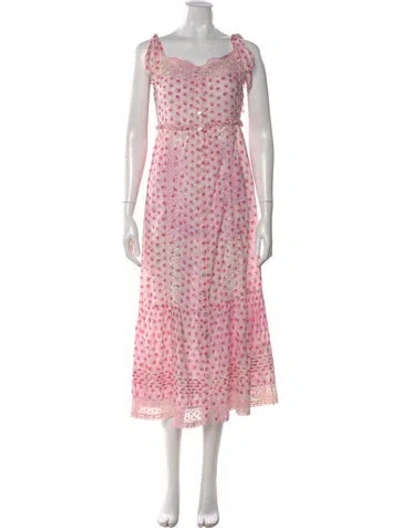 Pre-owned Loveshackfancy Floral Print Long Dress In Pink