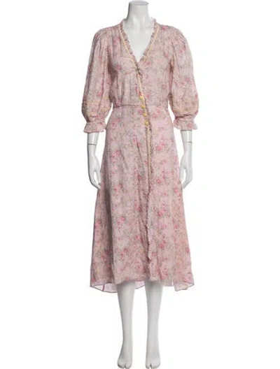 Pre-owned Loveshackfancy Floral Print Long Dress In Pink