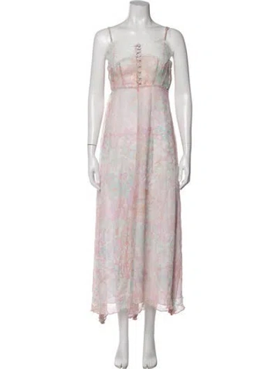 Pre-owned Loveshackfancy Floral Print Long Dress In Pink
