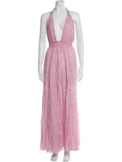 Pre-owned Loveshackfancy Floral Print Long Dress In Pink