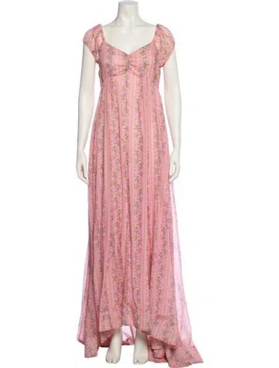Pre-owned Loveshackfancy Floral Print Long Dress In Pink
