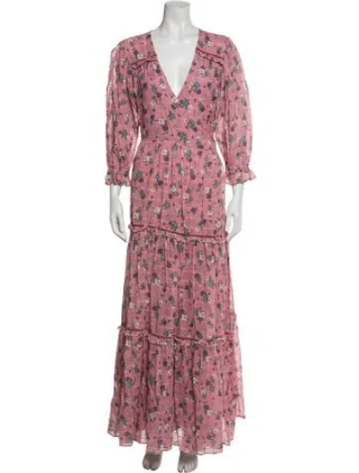 Pre-owned Loveshackfancy Floral Print Long Dress In Pink