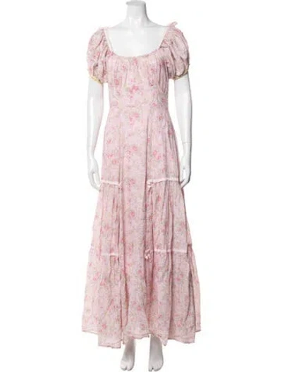 Pre-owned Loveshackfancy Floral Print Long Dress In Pink