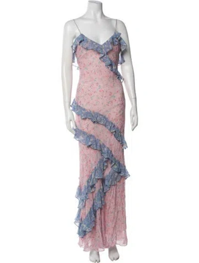 Pre-owned Loveshackfancy Floral Print Long Dress In Pink