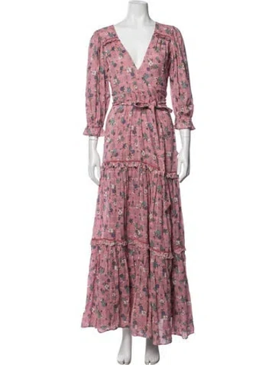 Pre-owned Loveshackfancy Floral Print Long Dress In Pink
