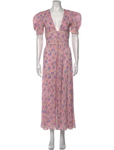 Pre-owned Loveshackfancy Floral Print Long Dress In Pink