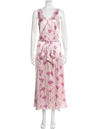 Pre-owned Loveshackfancy Floral Print Long Dress In Pink