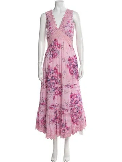 Pre-owned Loveshackfancy Floral Print Long Dress In Pink