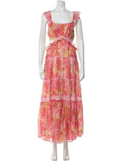 Pre-owned Loveshackfancy Floral Print Long Dress In Pink