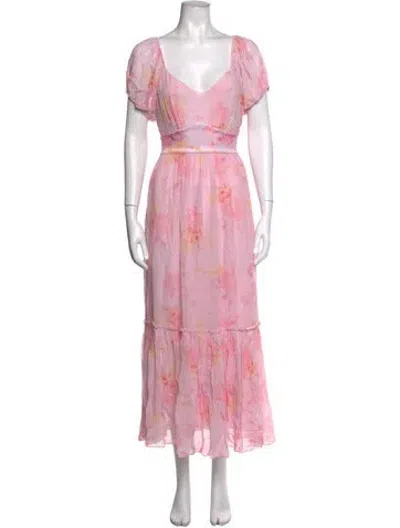 Pre-owned Loveshackfancy Floral Print Long Dress In Pink