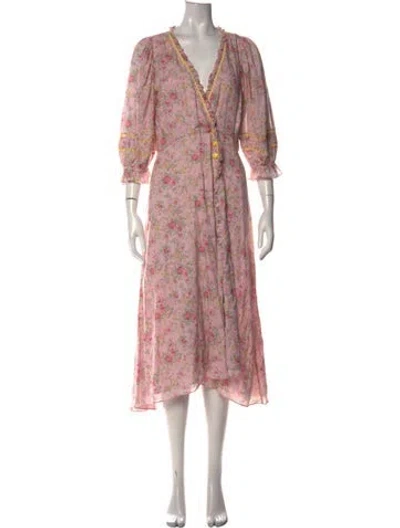 Pre-owned Loveshackfancy Floral Print Long Dress In Pink