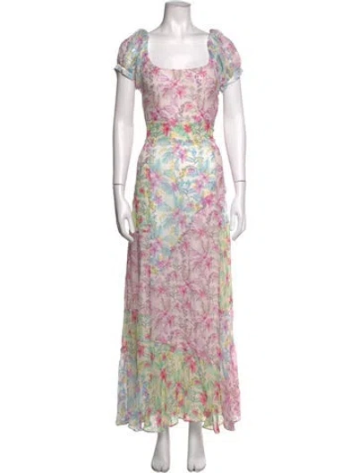 Pre-owned Loveshackfancy Floral Print Long Dress In Pink