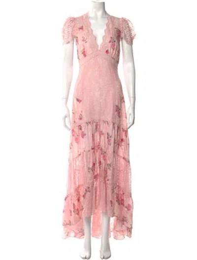 Pre-owned Loveshackfancy Floral Print Long Dress In Pink