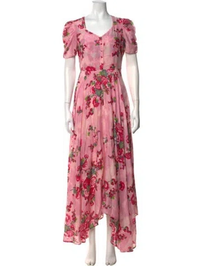 Pre-owned Loveshackfancy Floral Print Long Dress In Pink