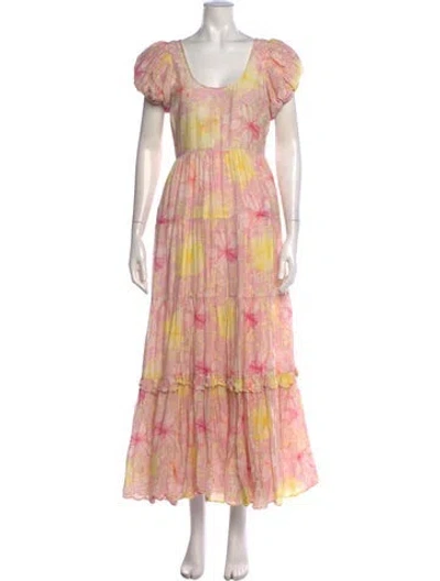 Pre-owned Loveshackfancy Floral Print Long Dress In Pink
