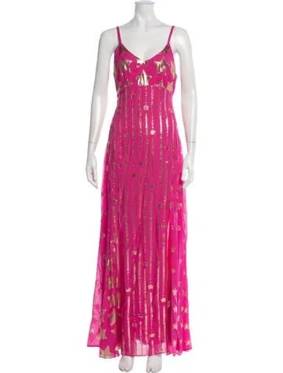 Pre-owned Loveshackfancy Floral Print Long Dress In Pink