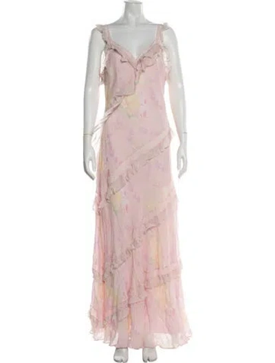 Pre-owned Loveshackfancy Floral Print Long Dress In Pink