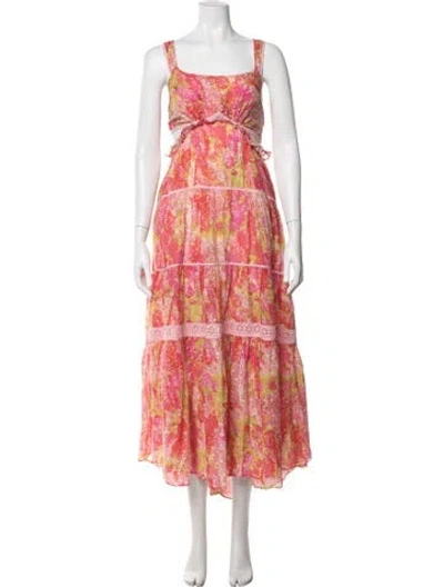 Pre-owned Loveshackfancy Floral Print Long Dress In Pink