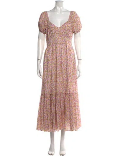 Pre-owned Loveshackfancy Floral Print Long Dress In Pink