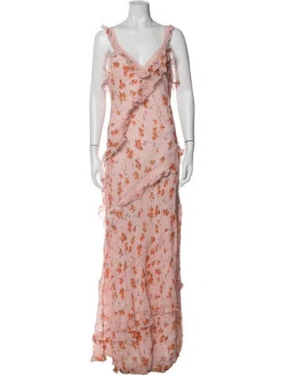 Pre-owned Loveshackfancy Floral Print Long Dress In Pink