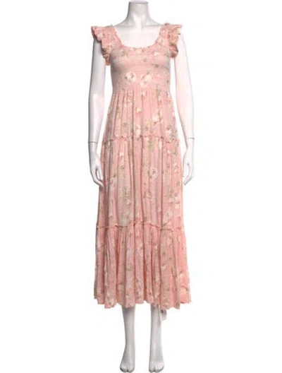 Pre-owned Loveshackfancy Floral Print Long Dress In Pink