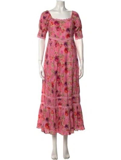 Pre-owned Loveshackfancy Floral Print Long Dress In Pink