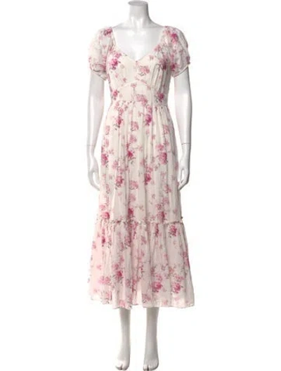 Pre-owned Loveshackfancy Floral Print Long Dress In Pink