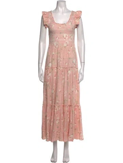 Pre-owned Loveshackfancy Floral Print Long Dress In Pink