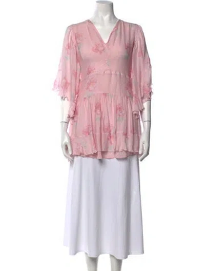 Pre-owned Loveshackfancy Floral Print Long Dress In Pink