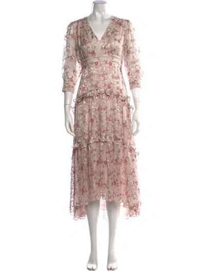 Pre-owned Loveshackfancy Floral Print Long Dress In Pink