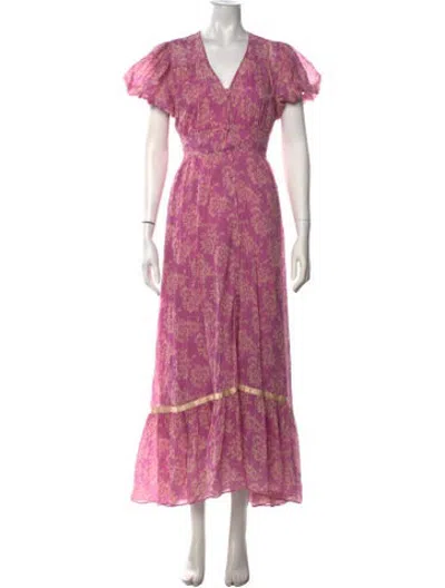 Pre-owned Loveshackfancy Floral Print Long Dress In Pink