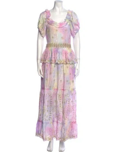 Pre-owned Loveshackfancy Floral Print Long Dress In Pink/purple