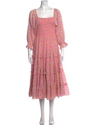 Pre-owned Loveshackfancy Floral Print Long Dress In Pink/yellow