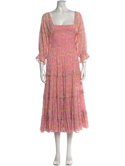 Pre-owned Loveshackfancy Floral Print Long Dress In Pink/yellow