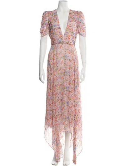 Pre-owned Loveshackfancy Floral Print Long Dress In Purple