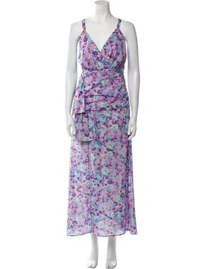 Pre-owned Loveshackfancy Floral Print Long Dress In Purple