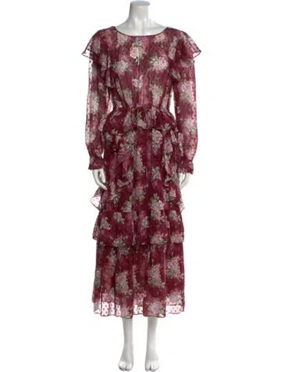 Pre-owned Loveshackfancy Floral Print Long Dress In Purple