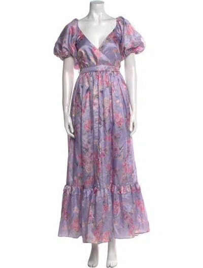Pre-owned Loveshackfancy Floral Print Long Dress In Purple