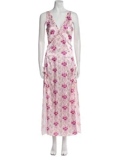 Pre-owned Loveshackfancy Floral Print Long Dress In Purple