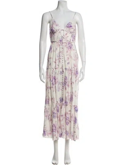 Pre-owned Loveshackfancy Floral Print Long Dress In Purple