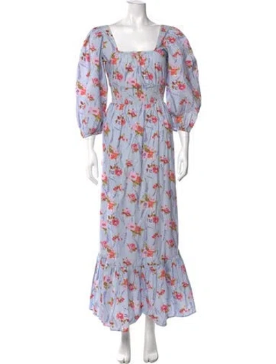 Pre-owned Loveshackfancy Floral Print Long Dress In Purple