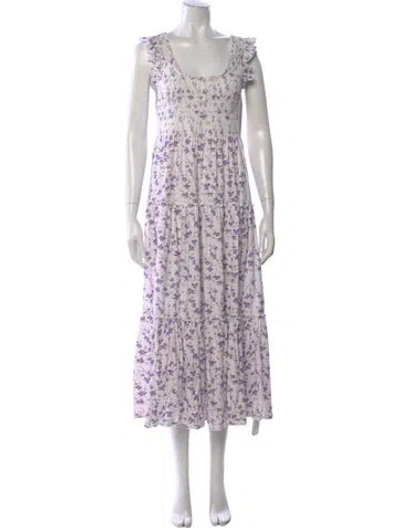 Pre-owned Loveshackfancy Floral Print Long Dress In Purple