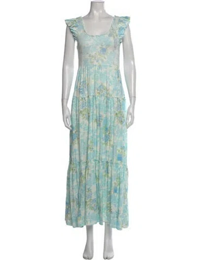 Pre-owned Loveshackfancy Floral Print Long Dress In Purple