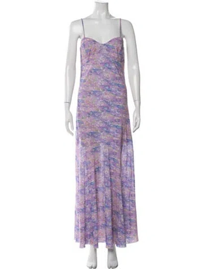 Pre-owned Loveshackfancy Floral Print Long Dress In Purple