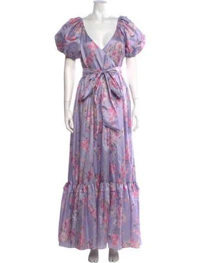 Pre-owned Loveshackfancy Floral Print Long Dress In Purple